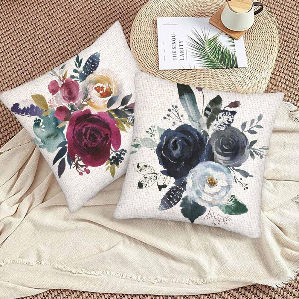 1033 Watercolor Rose Throw Pillow Covers Set of 2,Boho Floral Roses Flower - Picture 4 of 7
